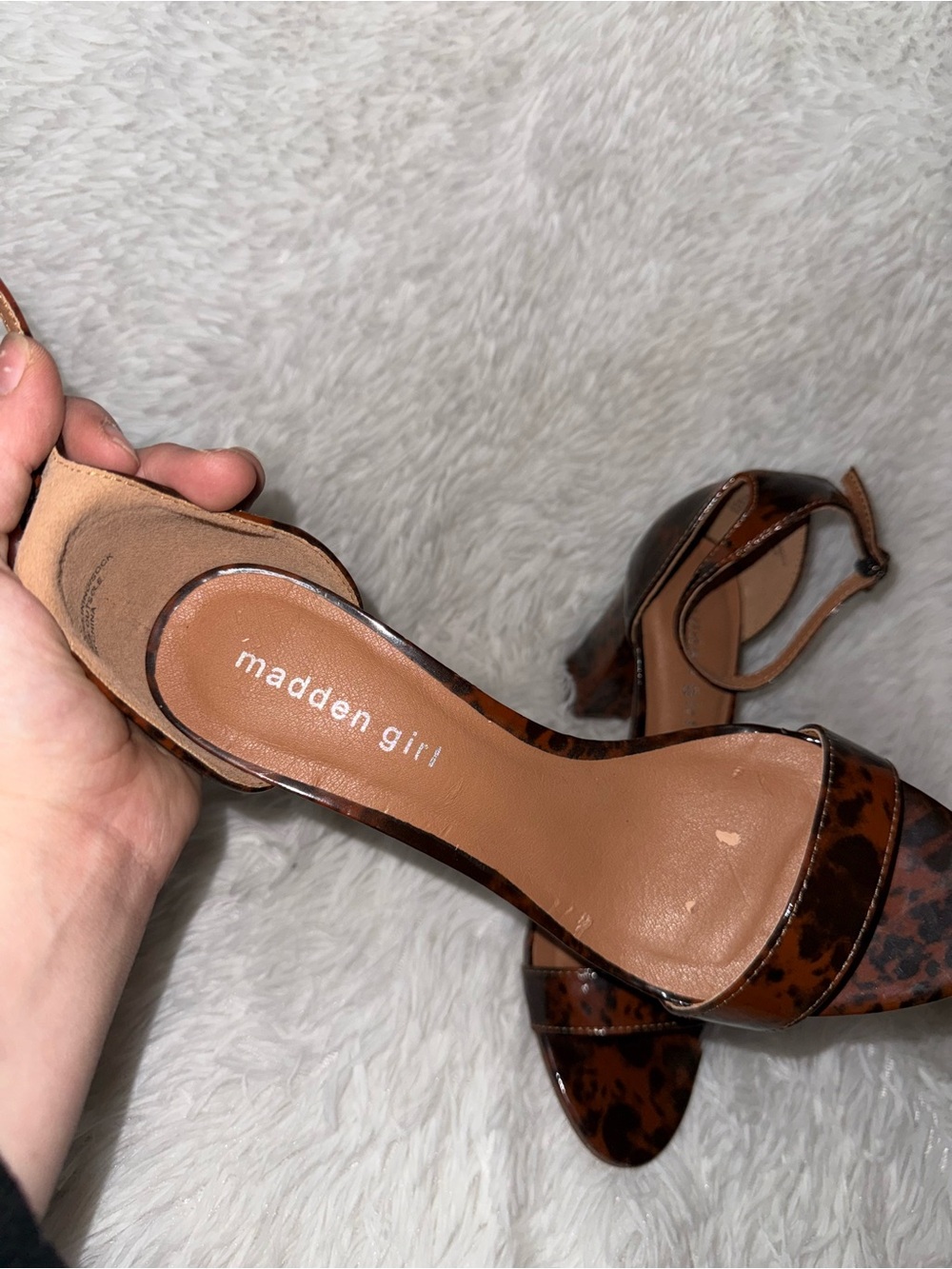 Madden Girl Brown Tortoise Print Ankle-Strap Heels